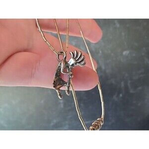 Sterling Liquid Silver Turquoise Beaded Kokopelli Pendant Necklace Vintage